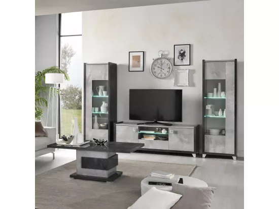 HOFFMAN - Table Basse à Pied Central Gris Aspect Pierre