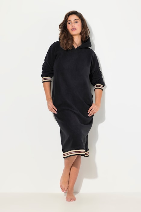 Loungewear-Fleecekleid, Kapuze, Stickerei, Langarm