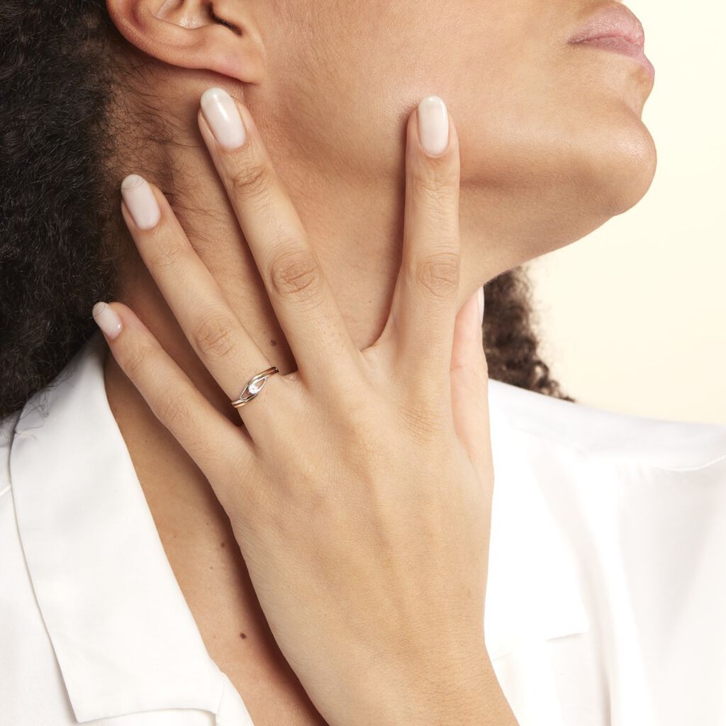 Bague Solitaire Peline Or Bicolore Oxyde De Zirconium