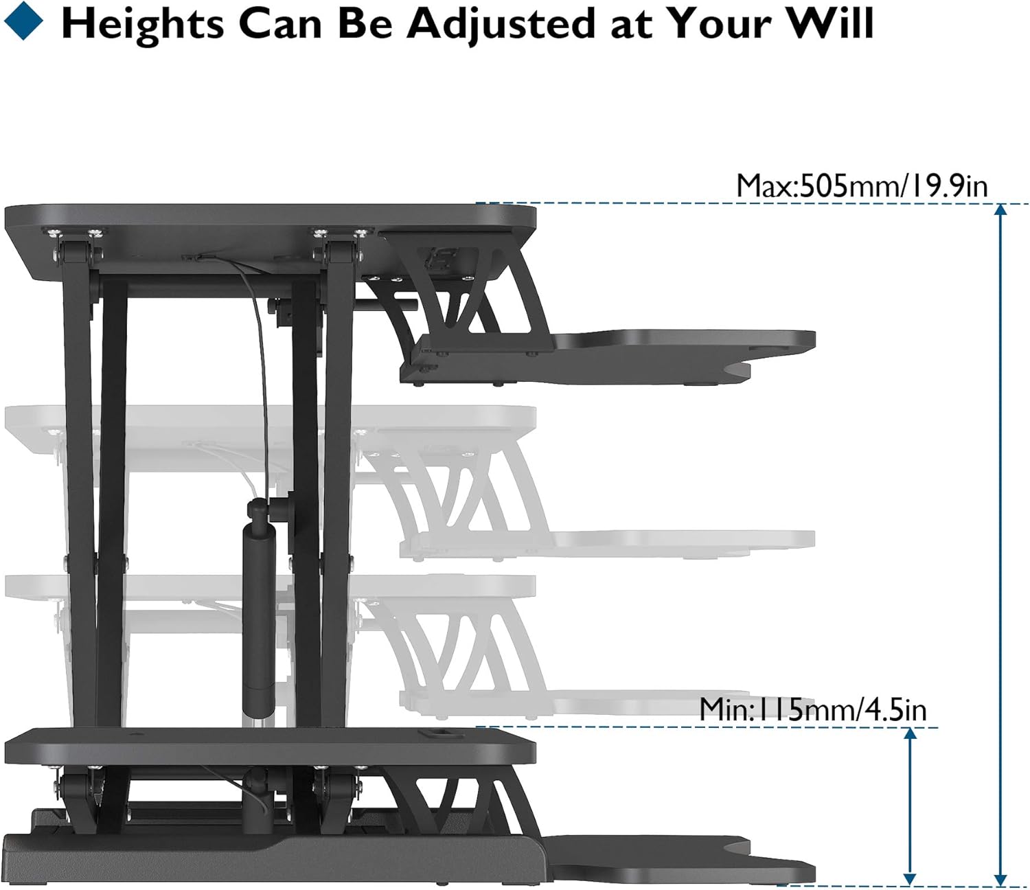 BONTEC Steh-Sitz Schreibtisch Steharbeitsplatz Stehpult Standtisch Ergonomische Höhenverstellbar für PC-Computerbildschirm, Laptop | 80x40cm Plattform mit Tastaturablage, 15 kg Kapazität, Schwarz