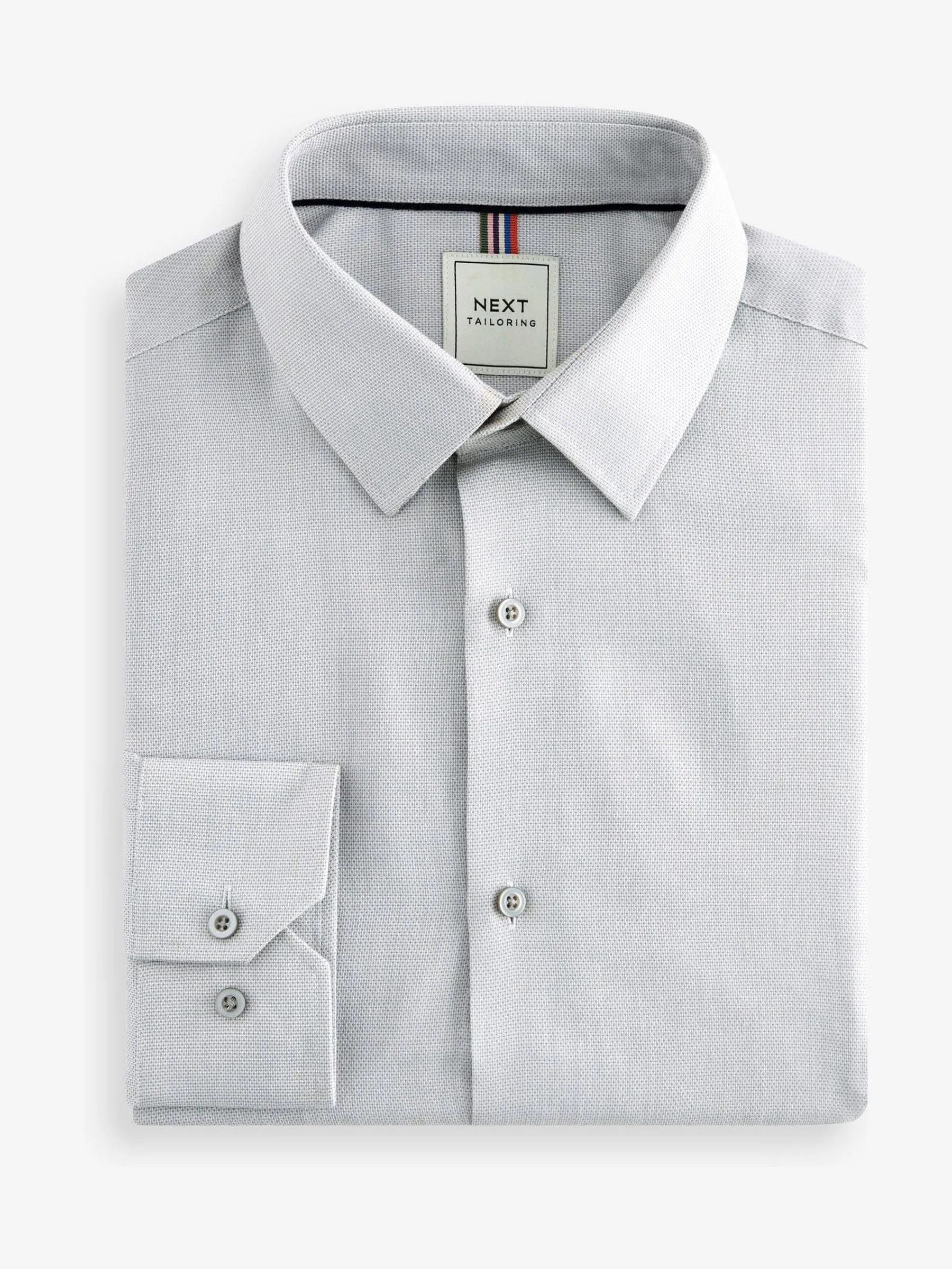 Lichtgrijs - Slim Fit - Onderhoudsvriendelijk, getextureerd, slim fit overhemd met enkele manchet
