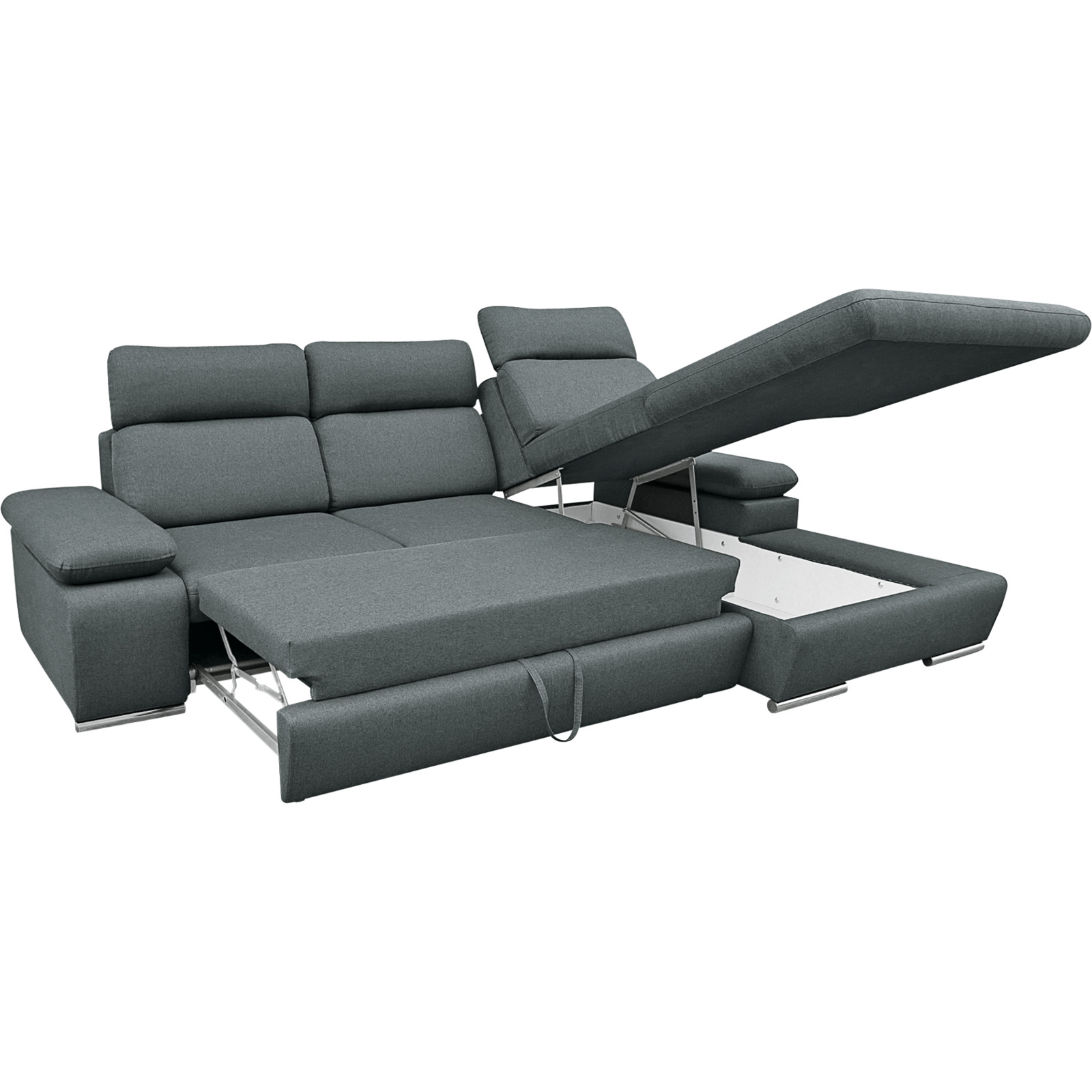 Ecksofa Orlando Stoff, Recamière rechts Stoff Twist 20 grau
