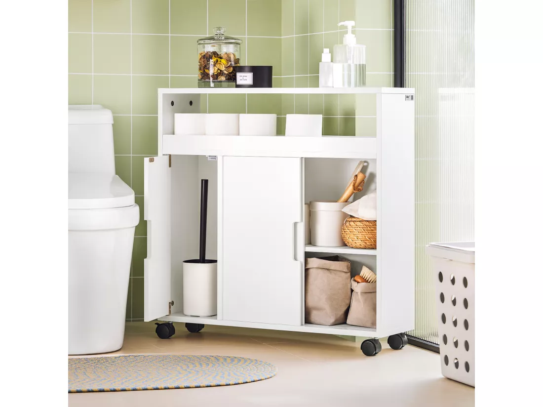 Meuble de Rangement Salle de Bain Armoire WC Meuble WC pour Papier, BZR02-W