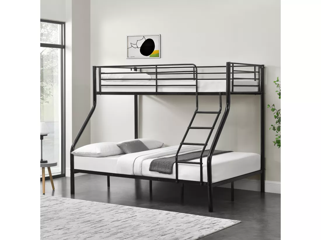 Cadre de lit superposé métal pour 3 Personnes 210 x 148 x 168cm Noir [neu.haus]