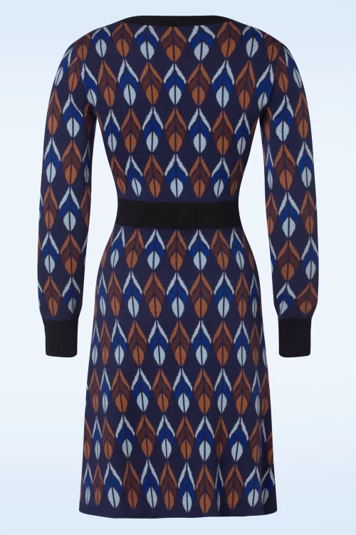 Smashed Lemon Kaya Leaf gebreide jurk in blauw en bruin