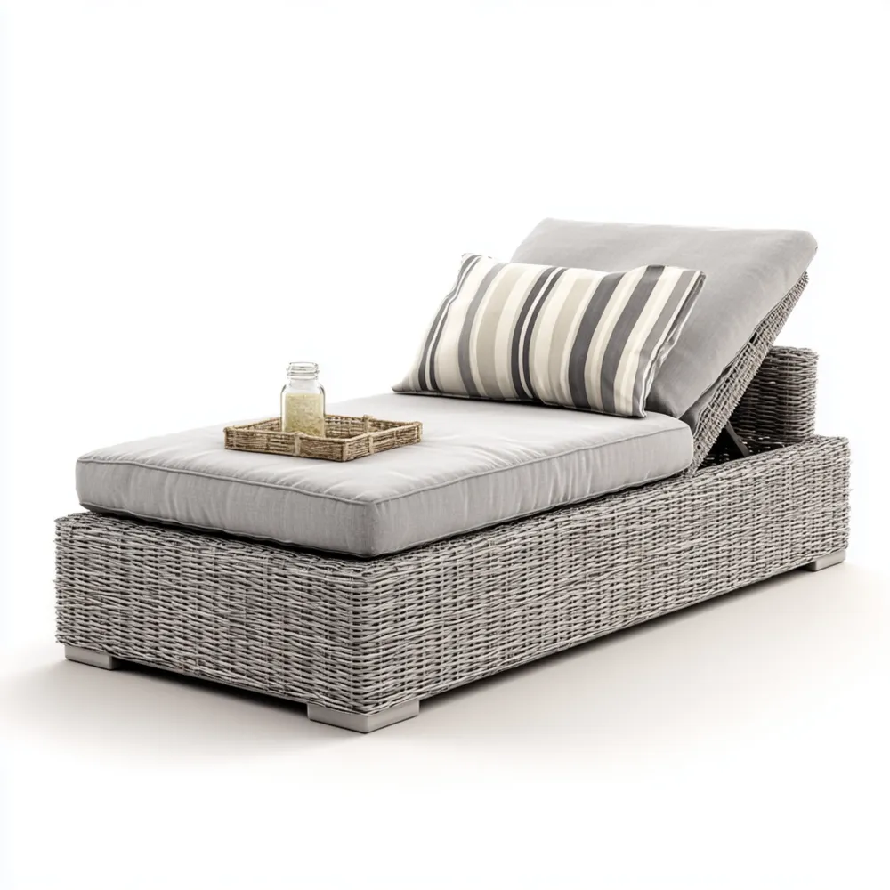 Gartenliege Rattan 200x70x30 cm – Hellgrau – Verstellbare Rückenlehne