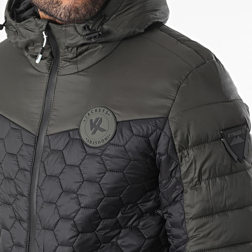 Doudoune Capuche Noir Vert Kaki
