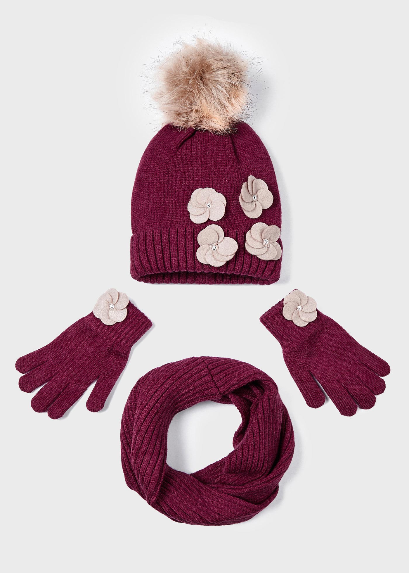 Conjunto de tricô de 3 peças para meninas