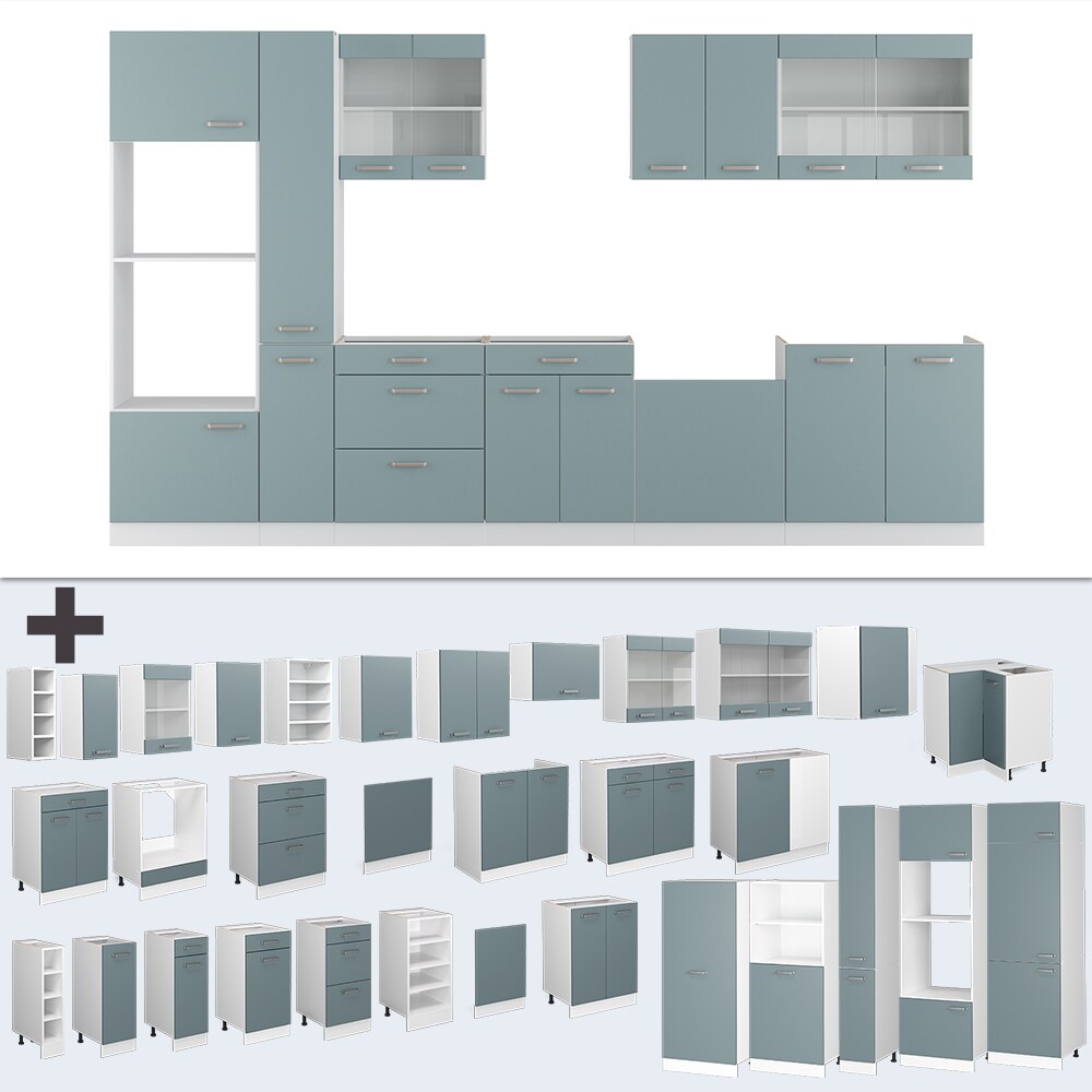 Vicco Küchenzeile R-Line Solid Weiß Blau Grau 350 cm modern Küchenschränke Küchenmöbel