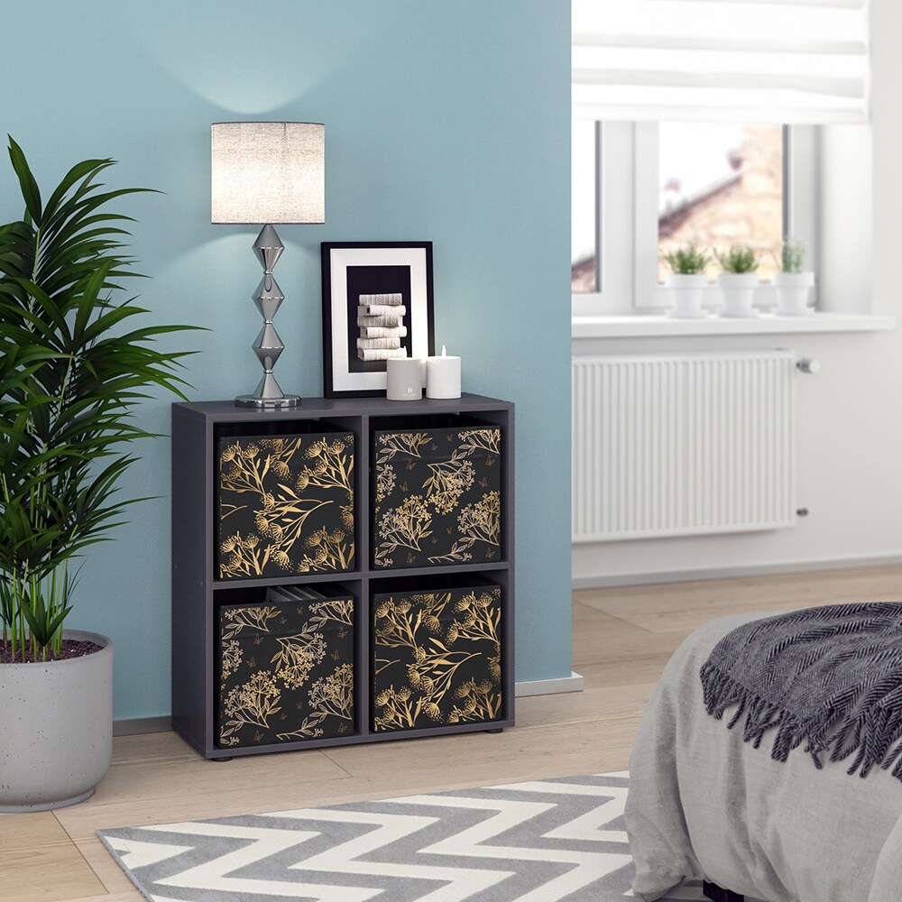 Vicco Raumteiler Würfelregal Standregal Tetra Schwarz Faltbox Wohnzimmer Regal 73x72 cm modern Ablage 4 Fächer Dekoregal Ordnerregal Aufbewahrung