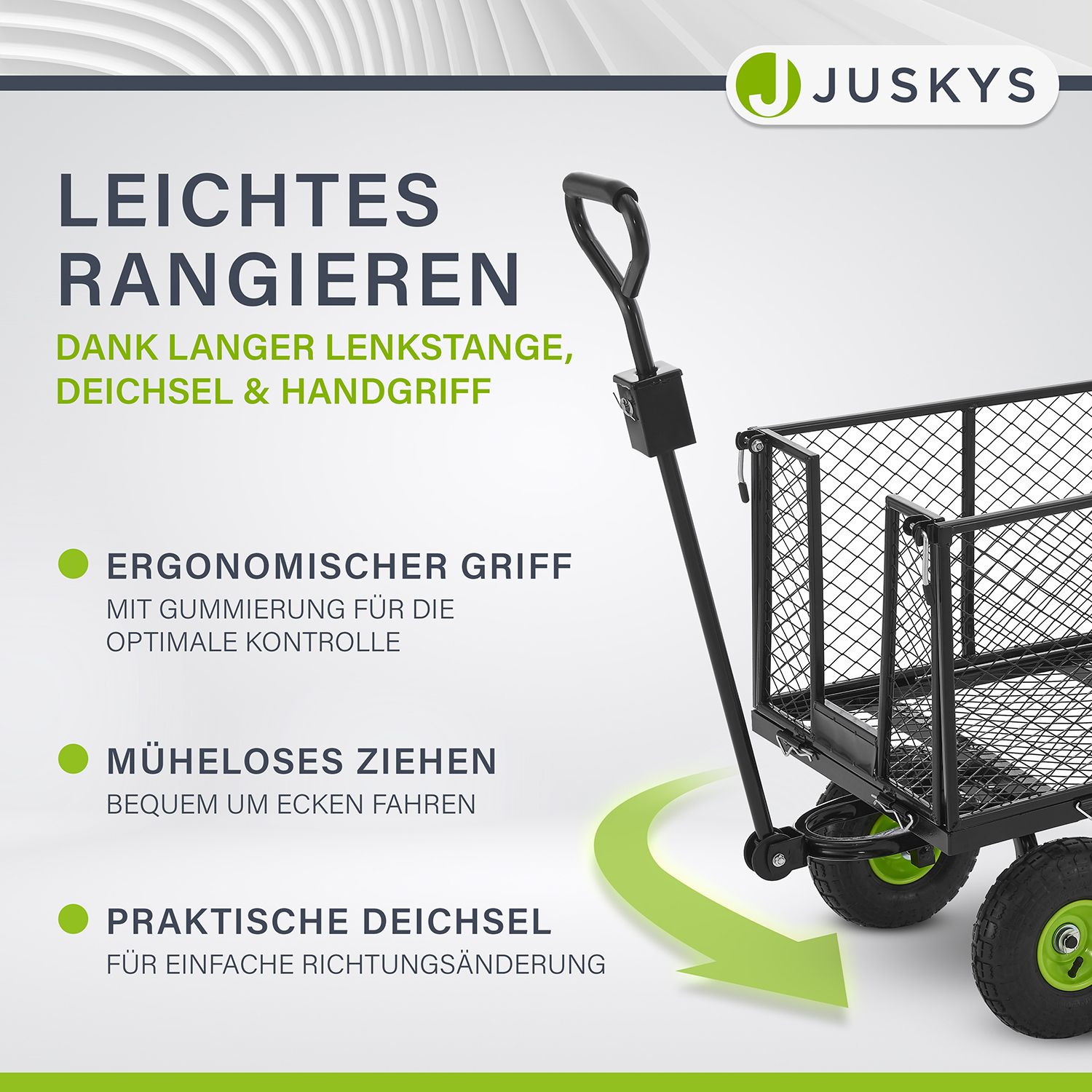 Juskys Metall Gartenwagen 550 kg belastbar - Luftreifen, Plane & Handschuhe - Bollerwagen faltbar