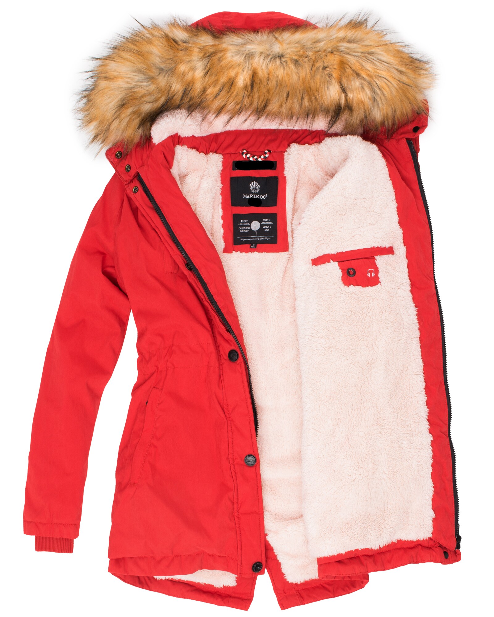 MARIKOO Damen Edler Wintermantel Winterparka mit Kunstfellkapuze Akira