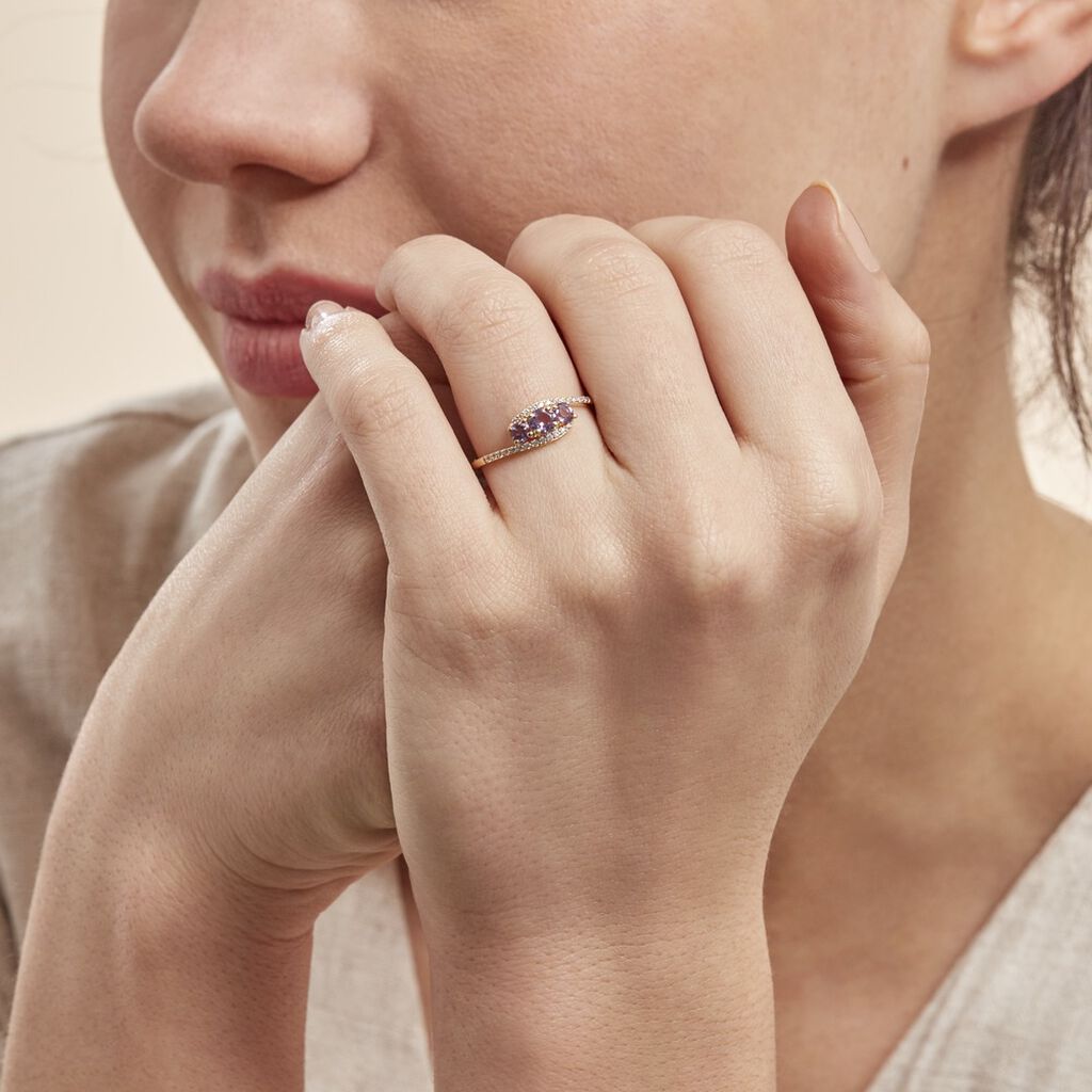 Bague Chloe Or Jaune Amethyste Et Oxyde De Zirconium