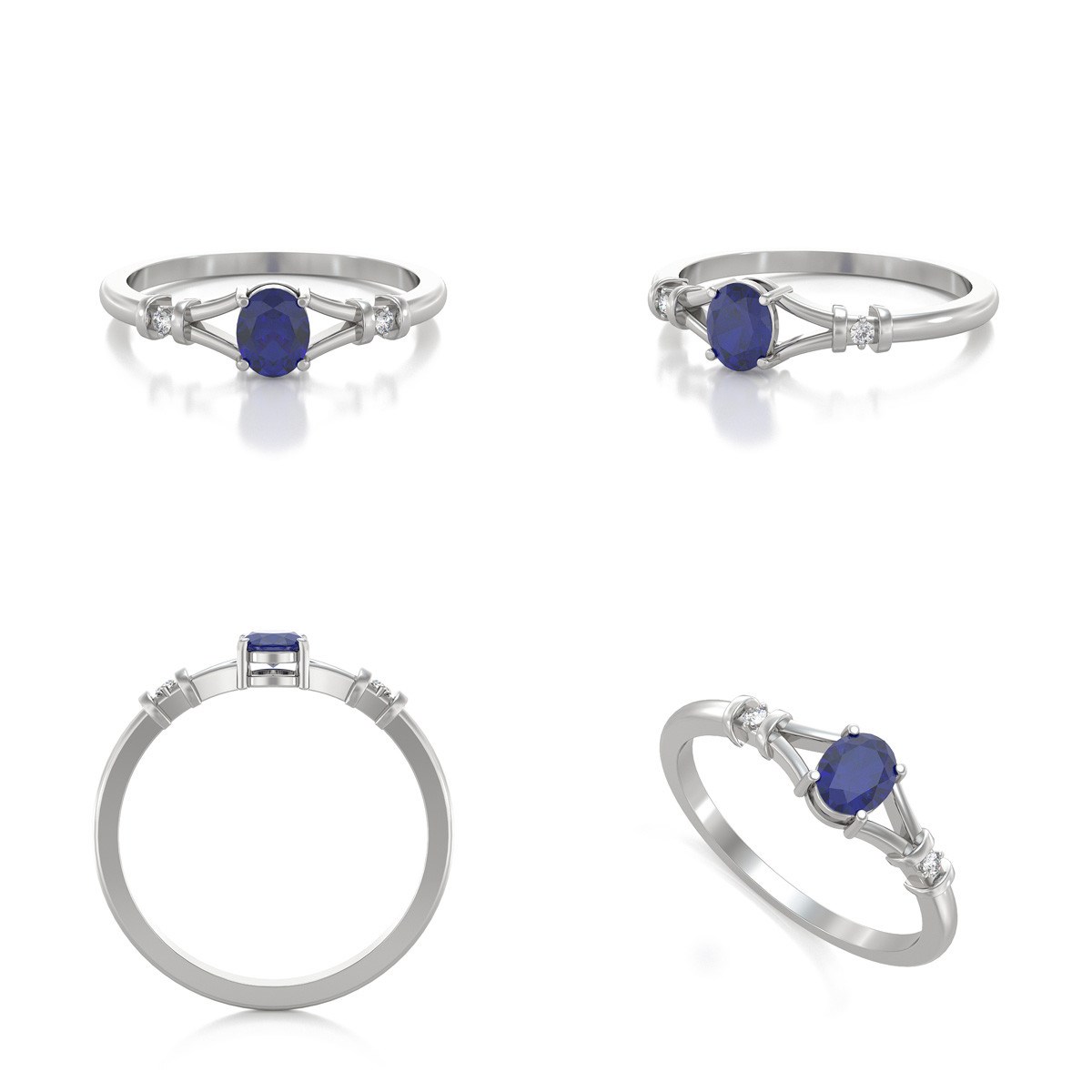 Bague ADEN Or 585 Blanc Solitaire Saphir et diamants 2.094grs