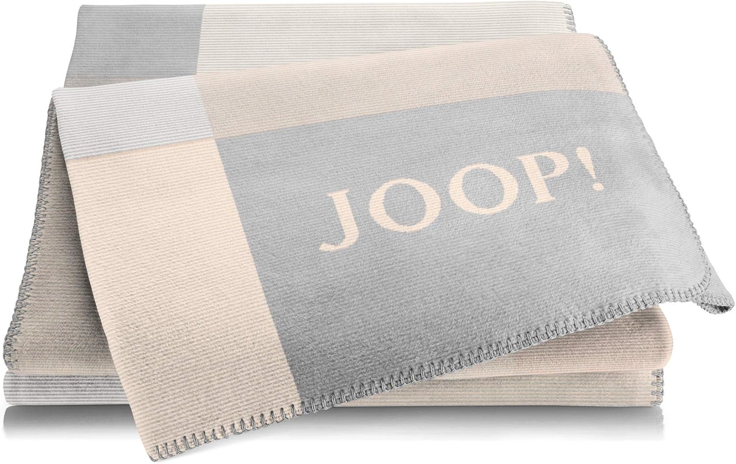 Joop!® Mosaic Kuscheldecke I samt-weiche Wohn-Decke in Sand-Rauch I Sofadecke aus Baumwollmischgewebe | Tagesdecke 150x200cm | nachhaltig produziert in Deutschland I Öko-Tex Standard 100