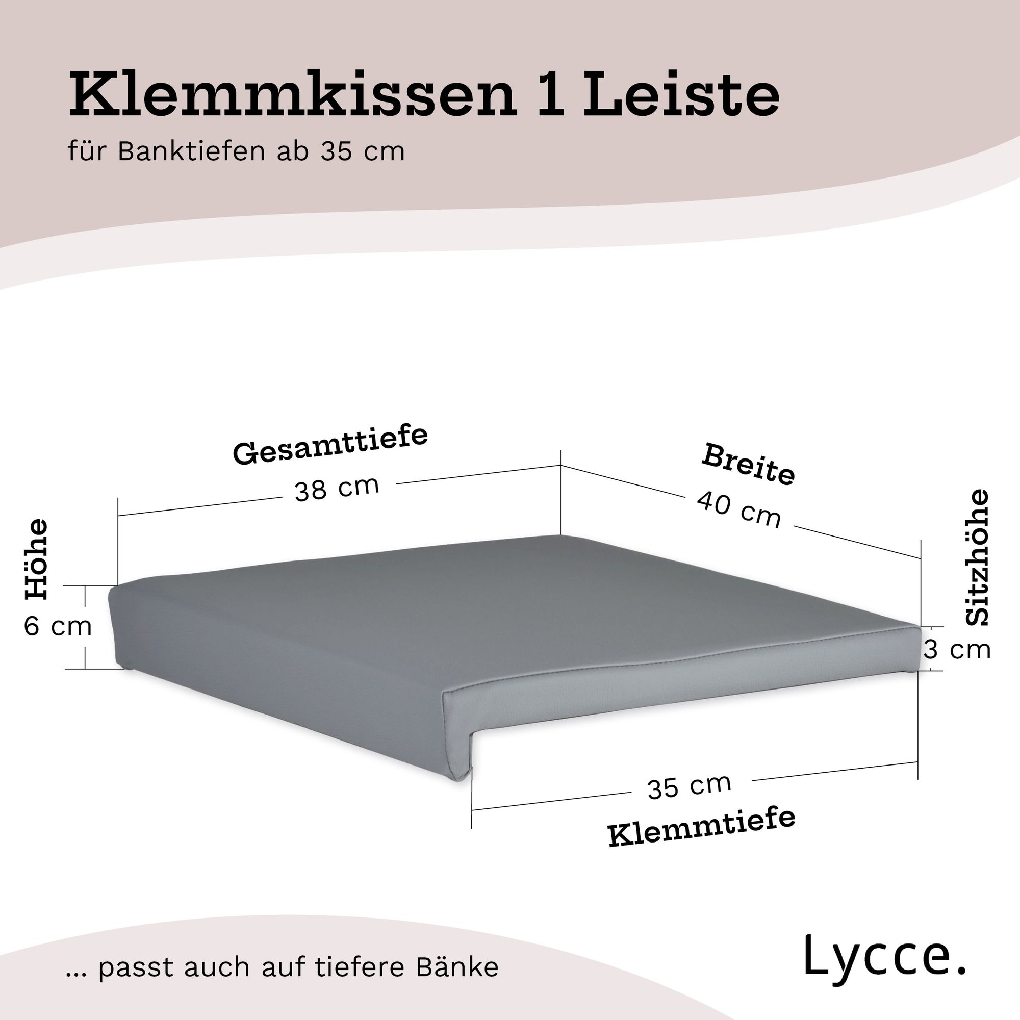 Lycce Klemmkissen Sitzkissen mit 1 Leiste, Kunstleder versch. Farben