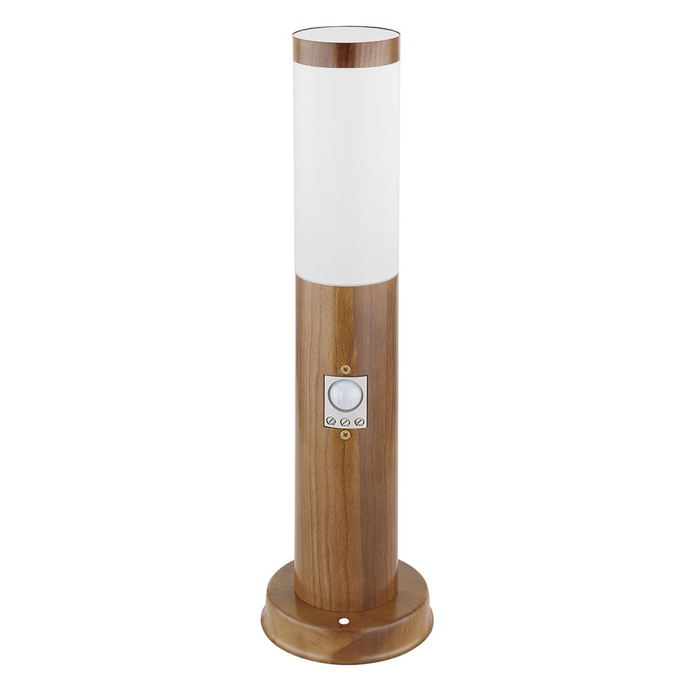 Sockelleuchte, Edelstahl Holz Optik, Bewegungsmelder, H 45 cm