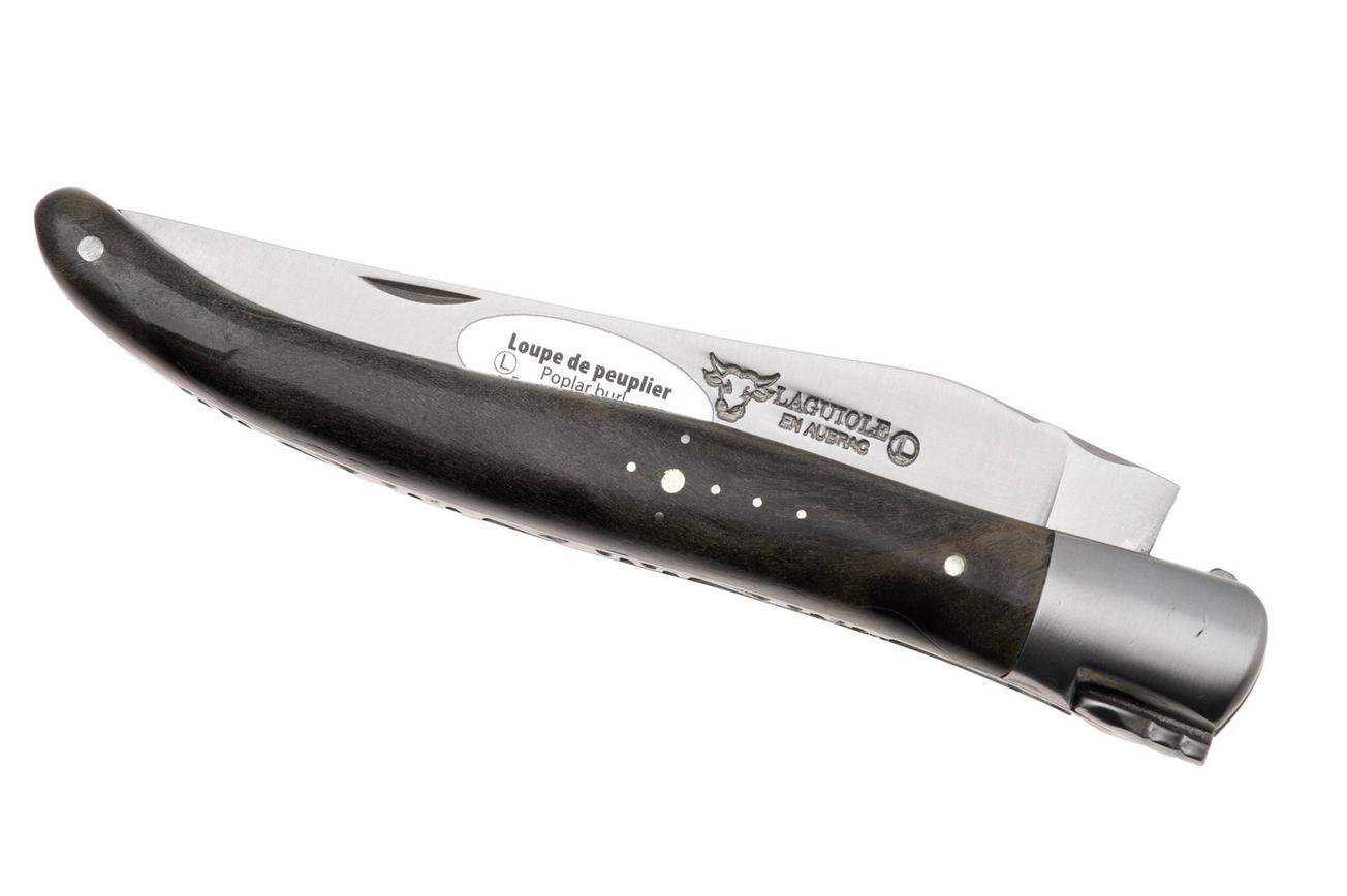 Laguiole en Aubrac Black Poplar Burl, Matt Bolster, zakmes, 12 cm