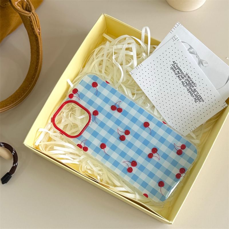 Elliure - Cherry Plaid telefoonhoesje / bandje / set - iPhone 16 Pro Max / 16 Pro / 16 Plus / 16 / 15 Pro Max / 15 Pro / 15 Plus / 15 / 14 Pro Max / 14 Pro / 14 Plus / 14 / 13 Pro Max / 13 Pro / 13 / 13 Mini