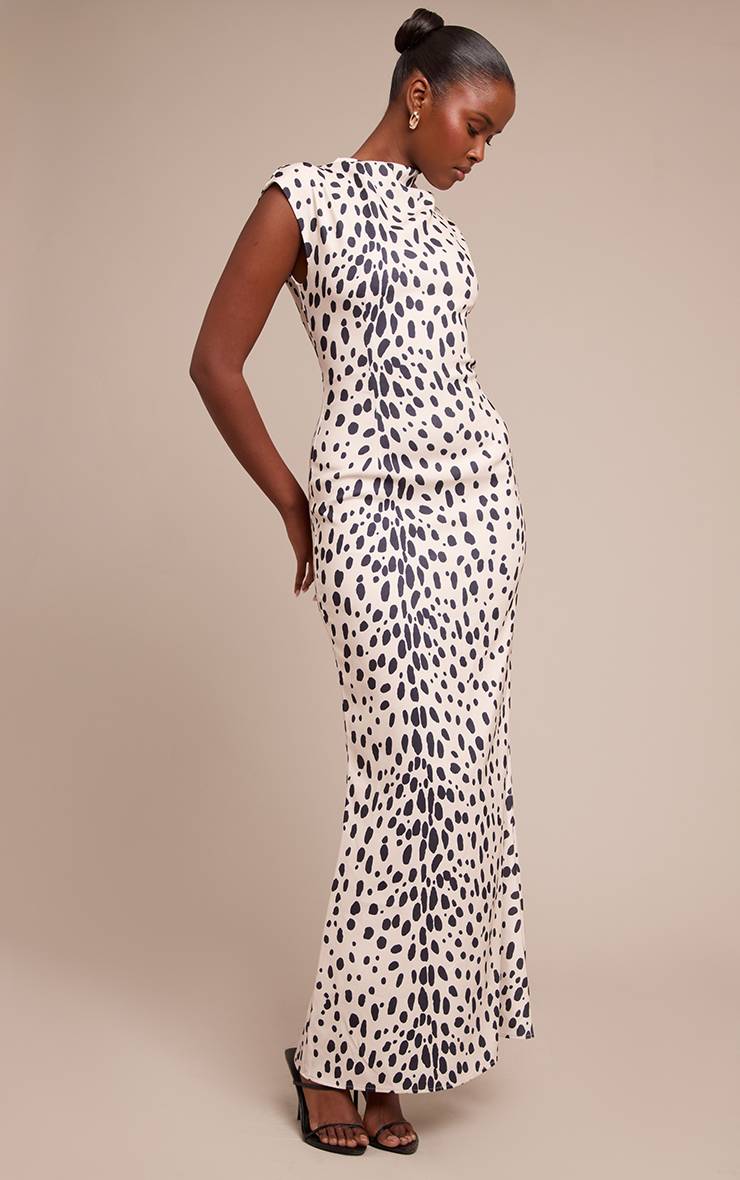Blanc Robe Longue Imprimée Sans Manches À Col Montant