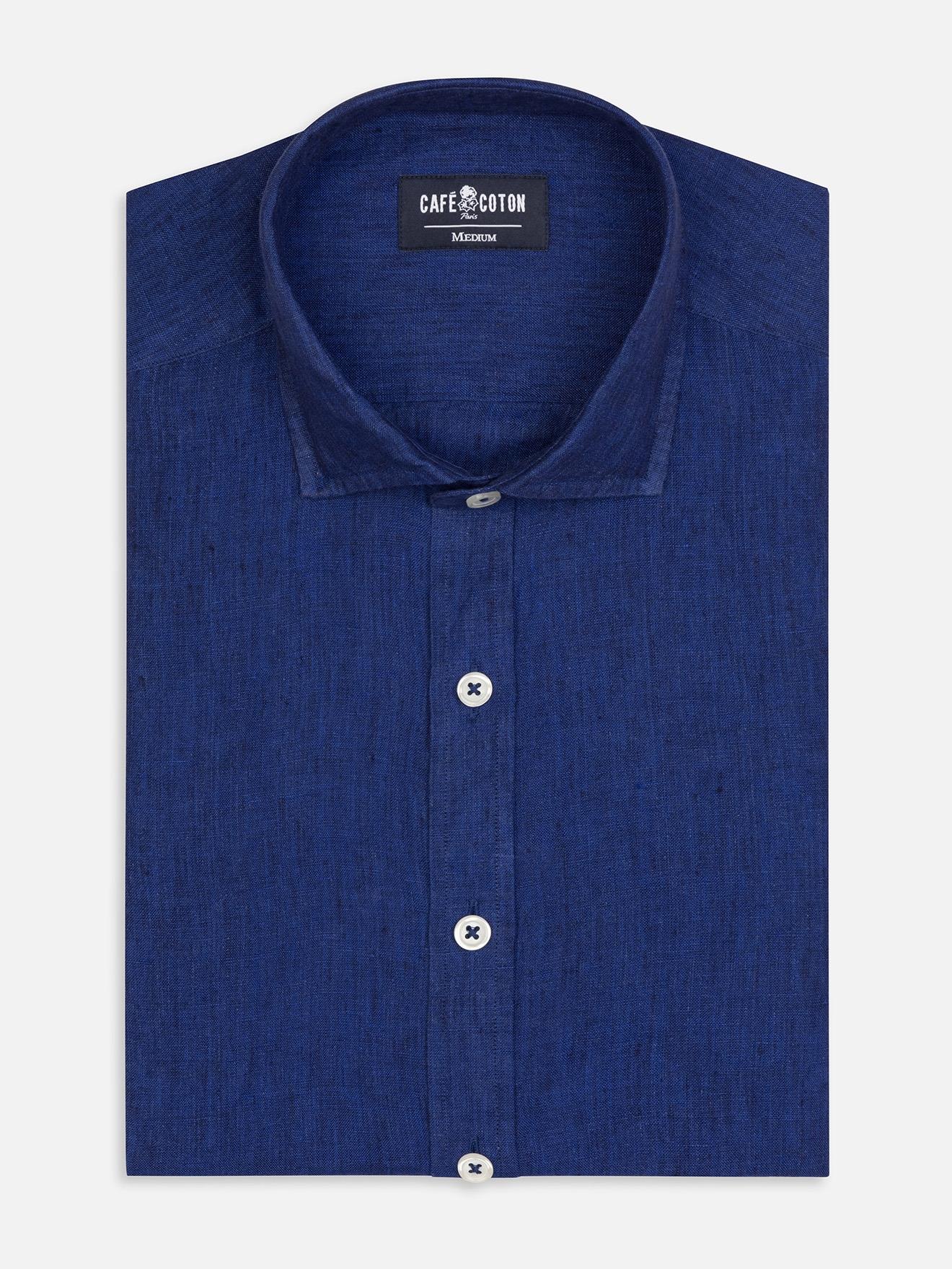 Chemise cintrée Olaf en lin indigo