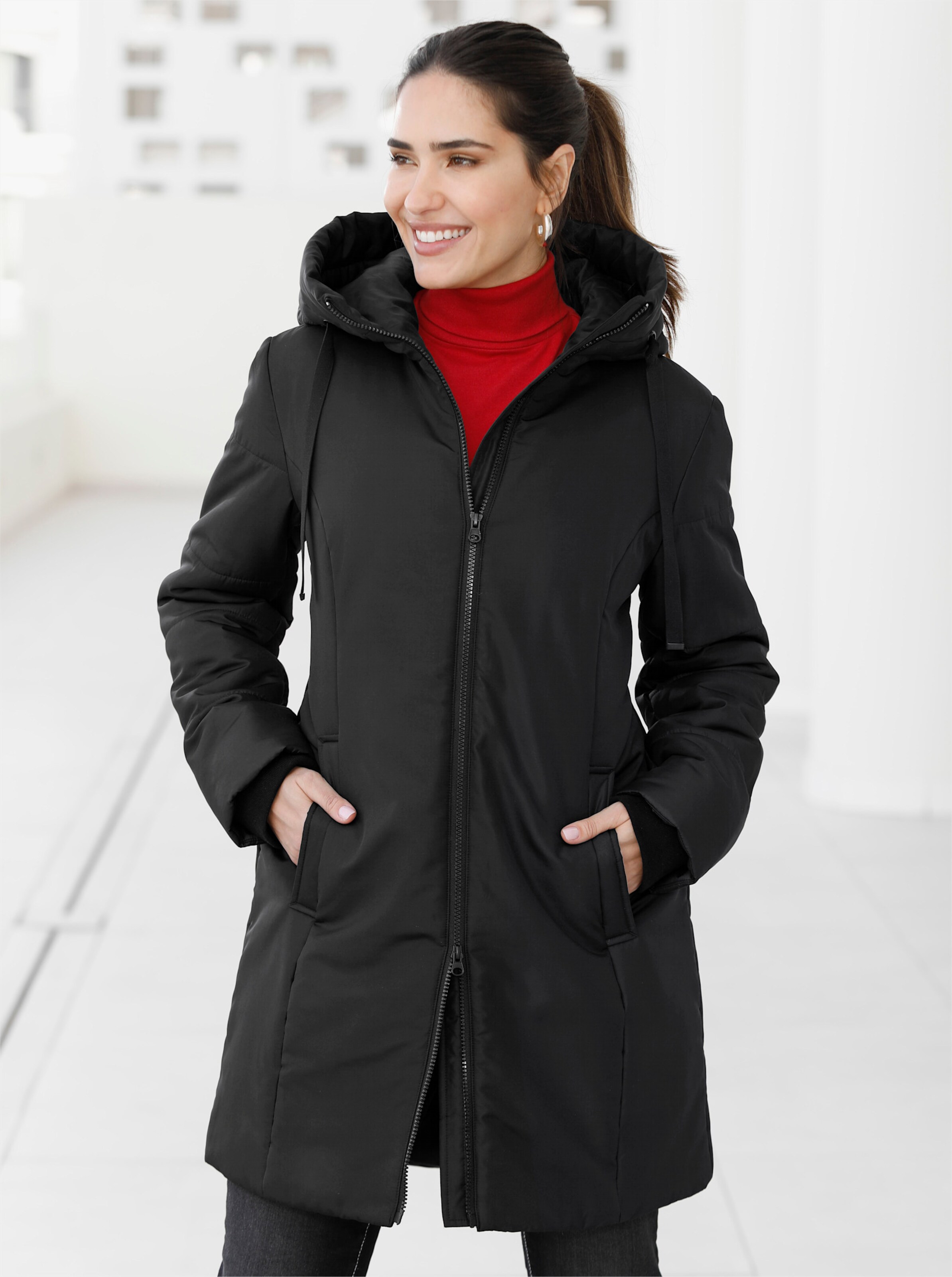Stark wärmende Longjacke mit Steppmuster