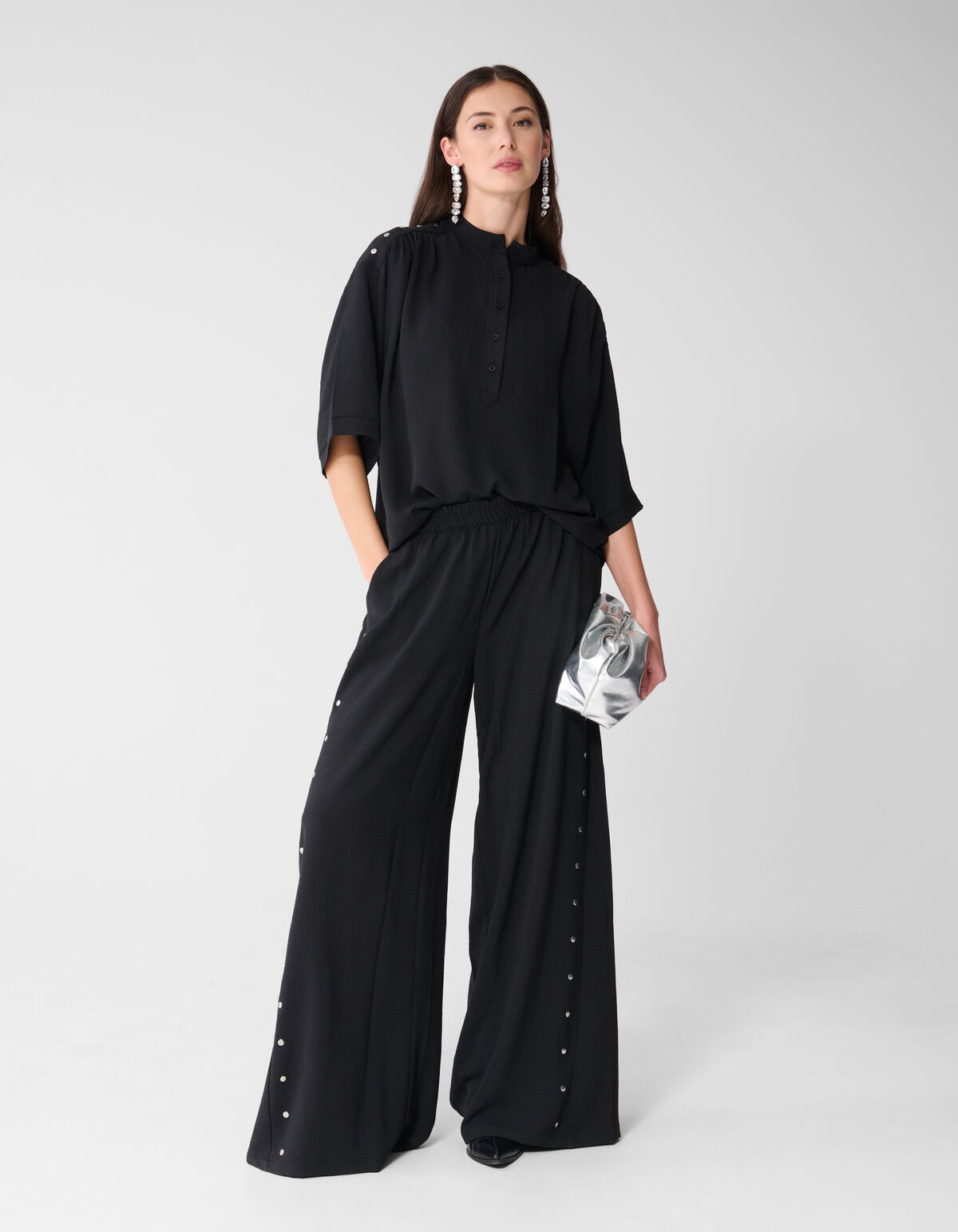 Twist Studs Wide Leg Fit Broek Zwart