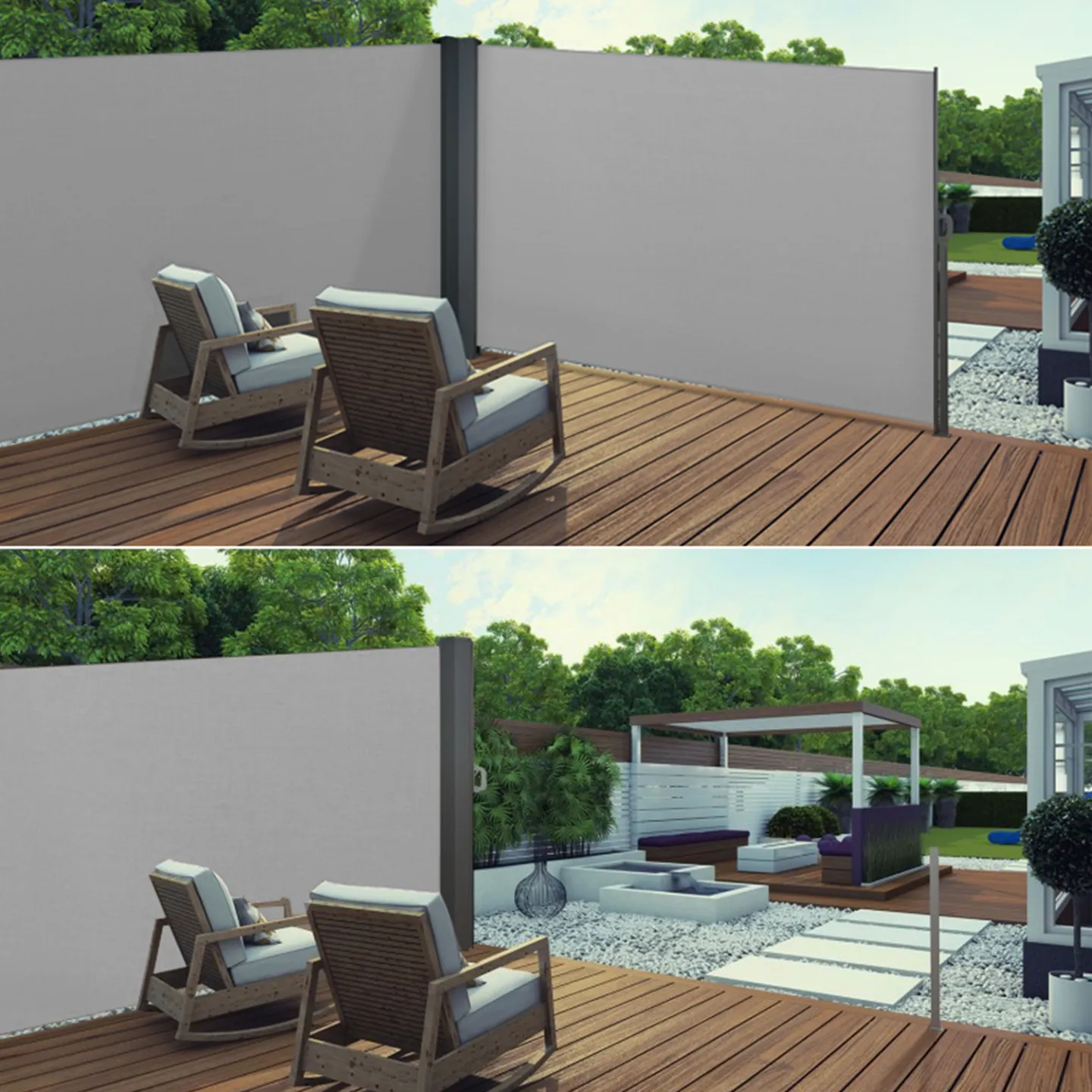 Paravent extérieur rétractable double 160 x 800 CM gris clair store latéral