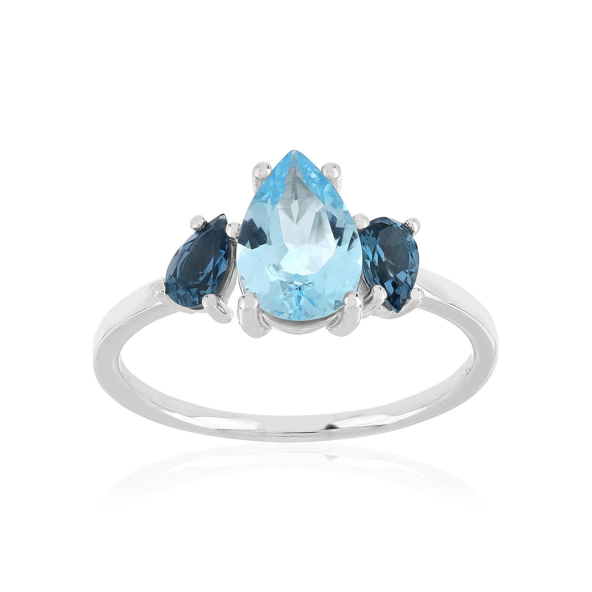 Bague or blanc 375 topazes forme goutte 1.65 carat