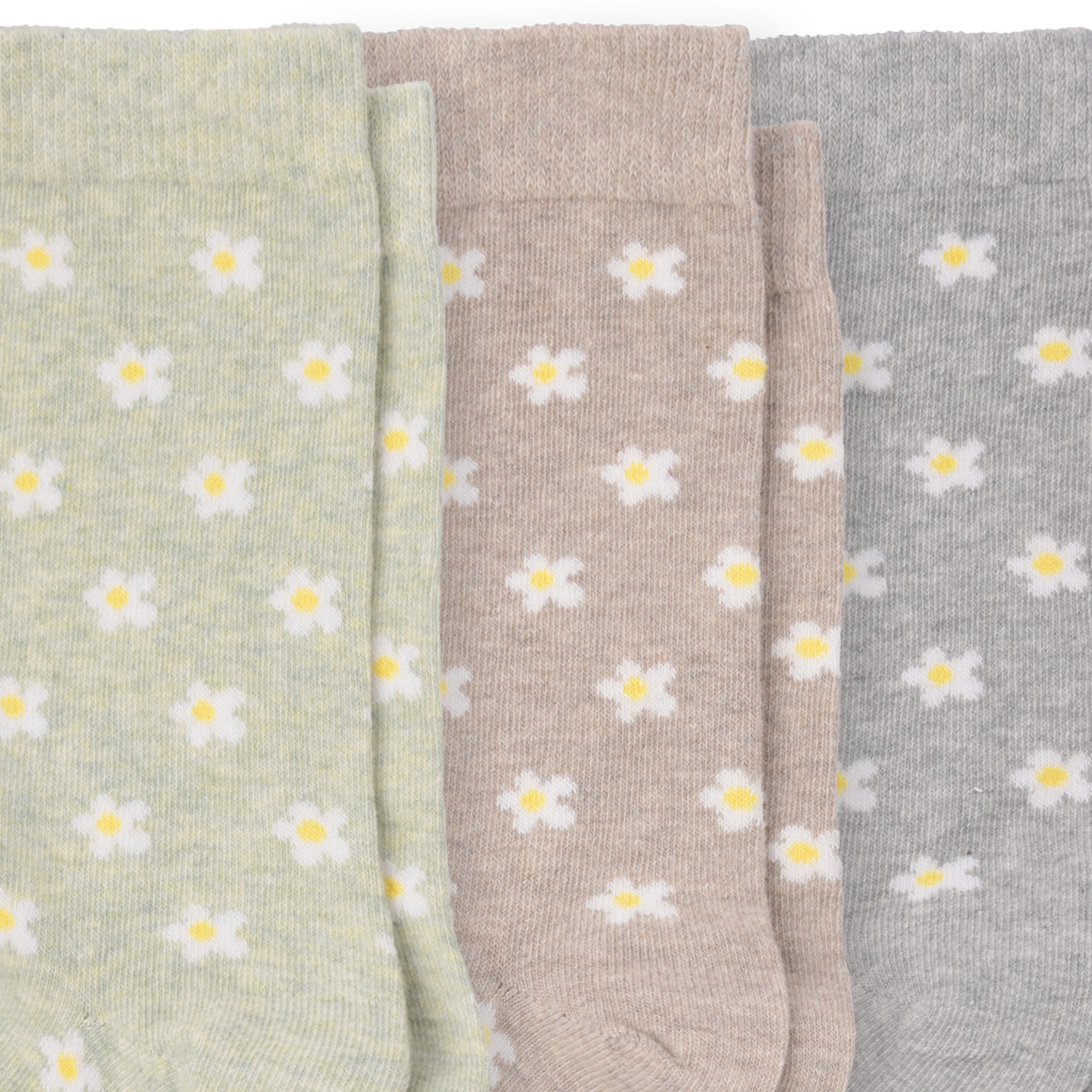 Gina Benotti 3 Paar Damen Socken mit Blümchen-Allover hellgrün / hellbraun / hellgrau