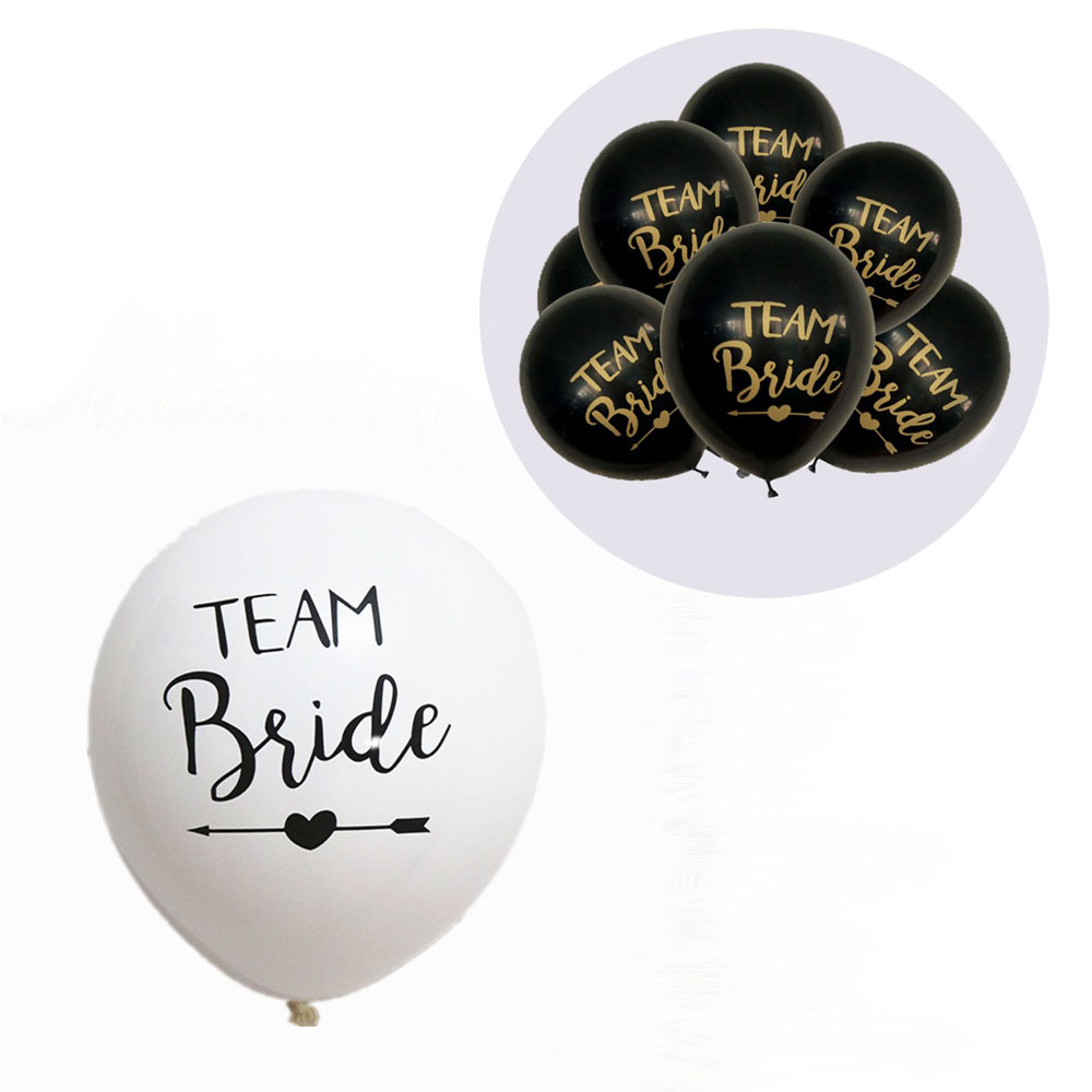 (10er Set) Team Bride Ballons Junggesellinnenabschied Luftballons - Weiss / Schwarz