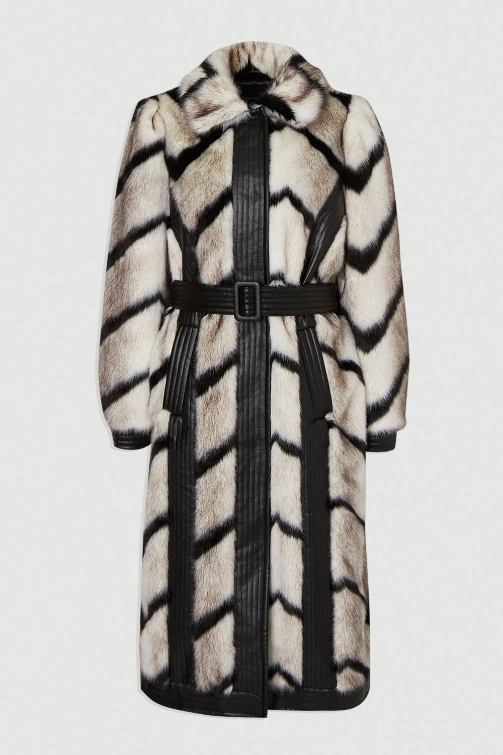 KarenMillen Manteau Long En Synthétique À Rayures Panneautées Et Ceinture En Synthétiquecuir