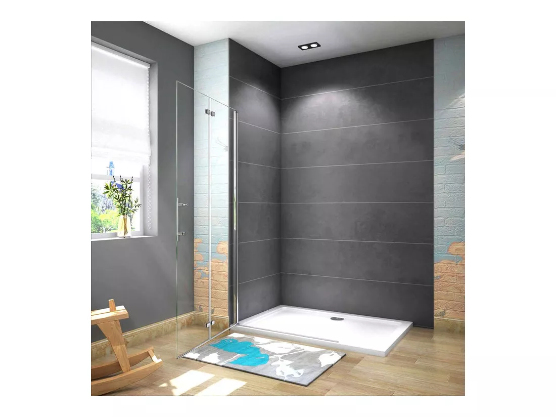 Paroi de douche pivotante 65x185cm paroi de douche à l'italienne pliante en verre 6mm anticalcaire, avec poignée en inox