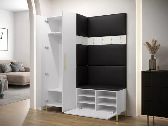 Meuble d'entrée Tivsoa 100, 196x158x44cm, Blanc, Stratifié|Faux cuir, À suspendre|À poser