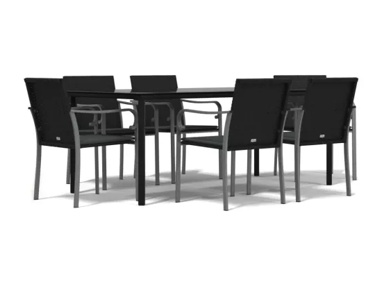 Ensemble à manger de jardin 7 pcs coussins résine tressée acier