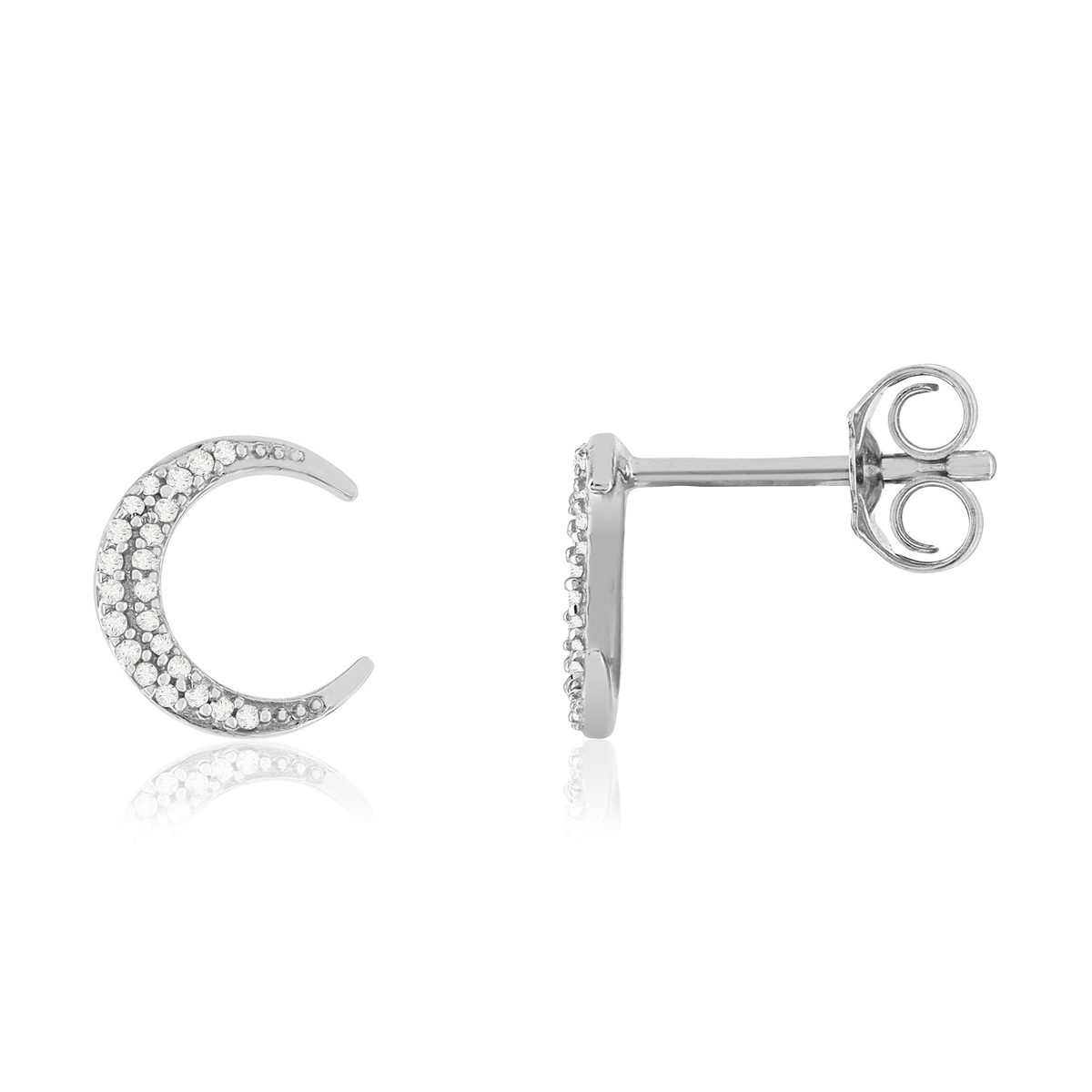Boucles d'oreilles or 375 blanc diamants, motif lune