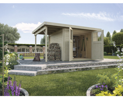 Tuinhuis Weka 321, maat 1, met vloer en lessenaarsdak, 393 x 293 cm, naturel afwerking