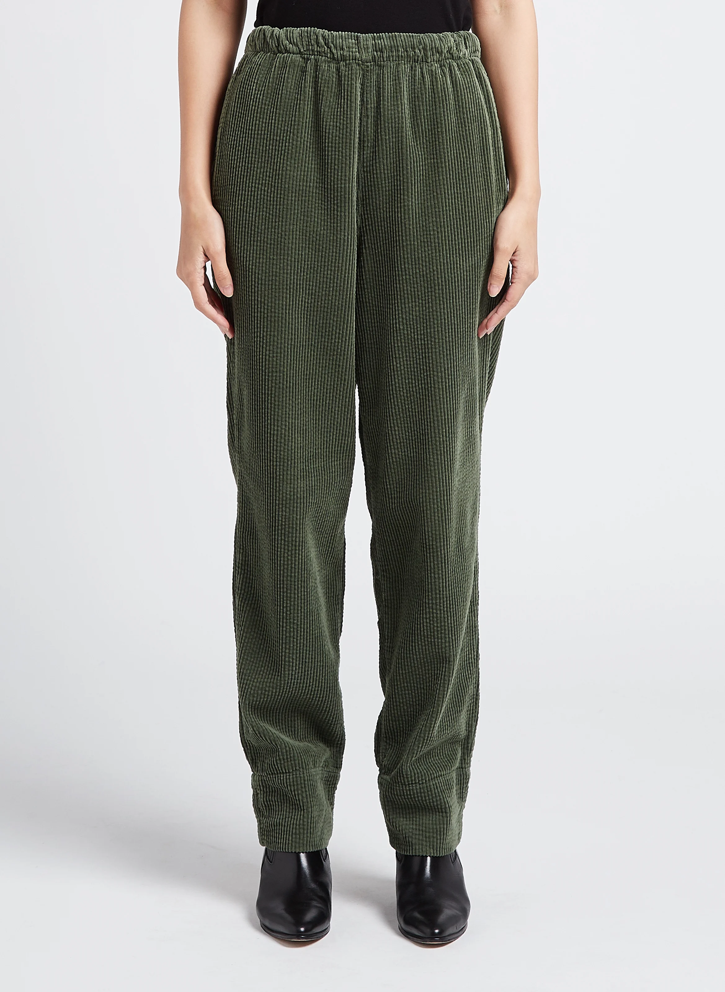 SAPHIR - Pantalon droit en velours côtelé | Vert