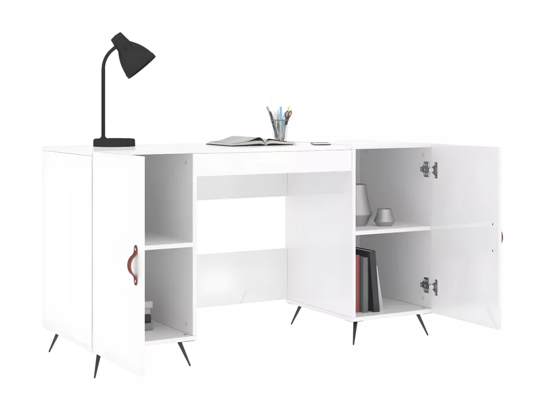 Bureau Blanc brillant 140x50x75 cm Bois d'ingénierie