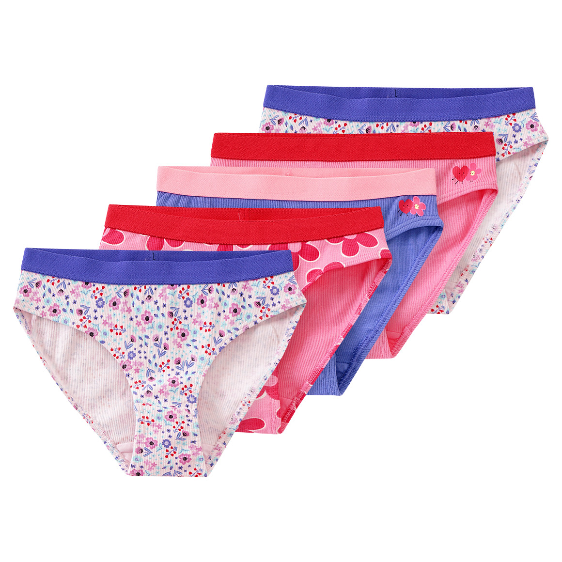 Famy 5 Mädchen Slips mit Rippstruktur rosa / blau / weiss
