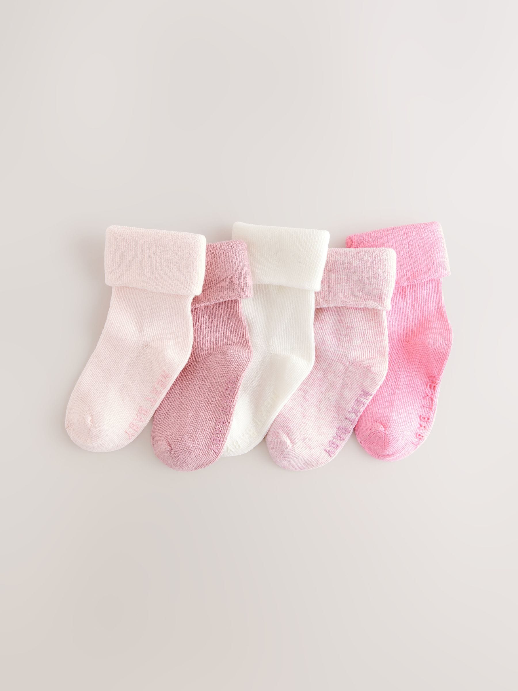Roze - Set van 5 paar babysokken met omgerolde rand (0 mnd-2 jr)