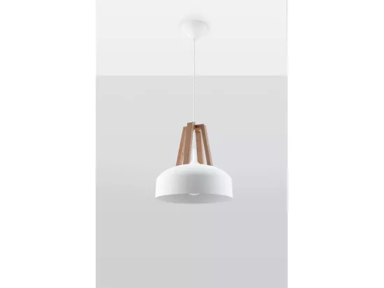 Sollux CASCO Plafonnier à 1 ampoule en forme de dôme blanc, bois naturel, E27