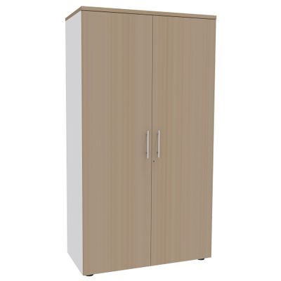 Armoire haute EXPRIM/URBAN/LOFTER/LEVEL - H180 x L80 x P47 - 2 portes - Corps Blanc perle - Dessus et portes imitation Chêne clair