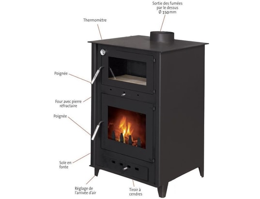 INTERSTOVES - Poêle à bois avec four rosa 10 | bûches 50cm - noir