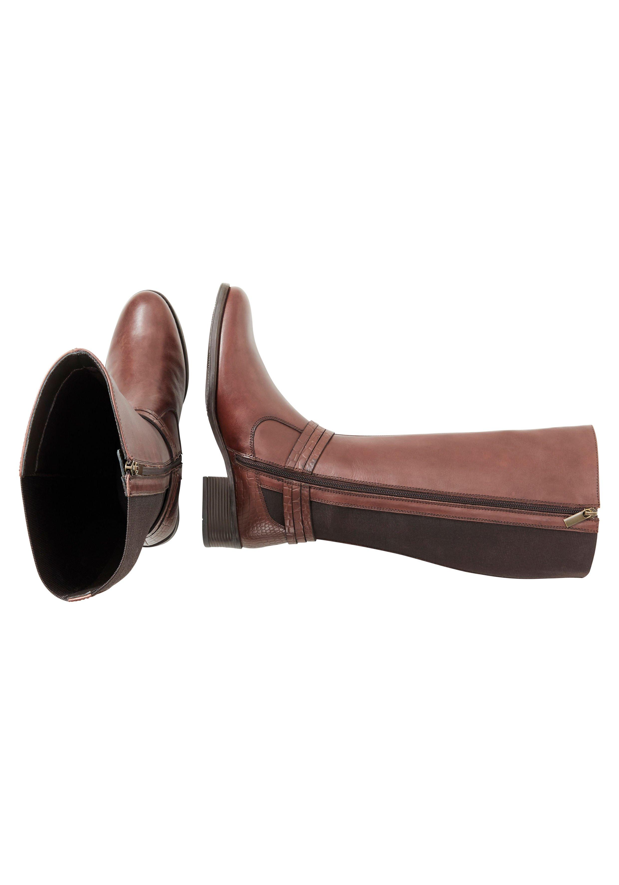 Weitschaftstiefel aus Leder, mit Zierschnalle