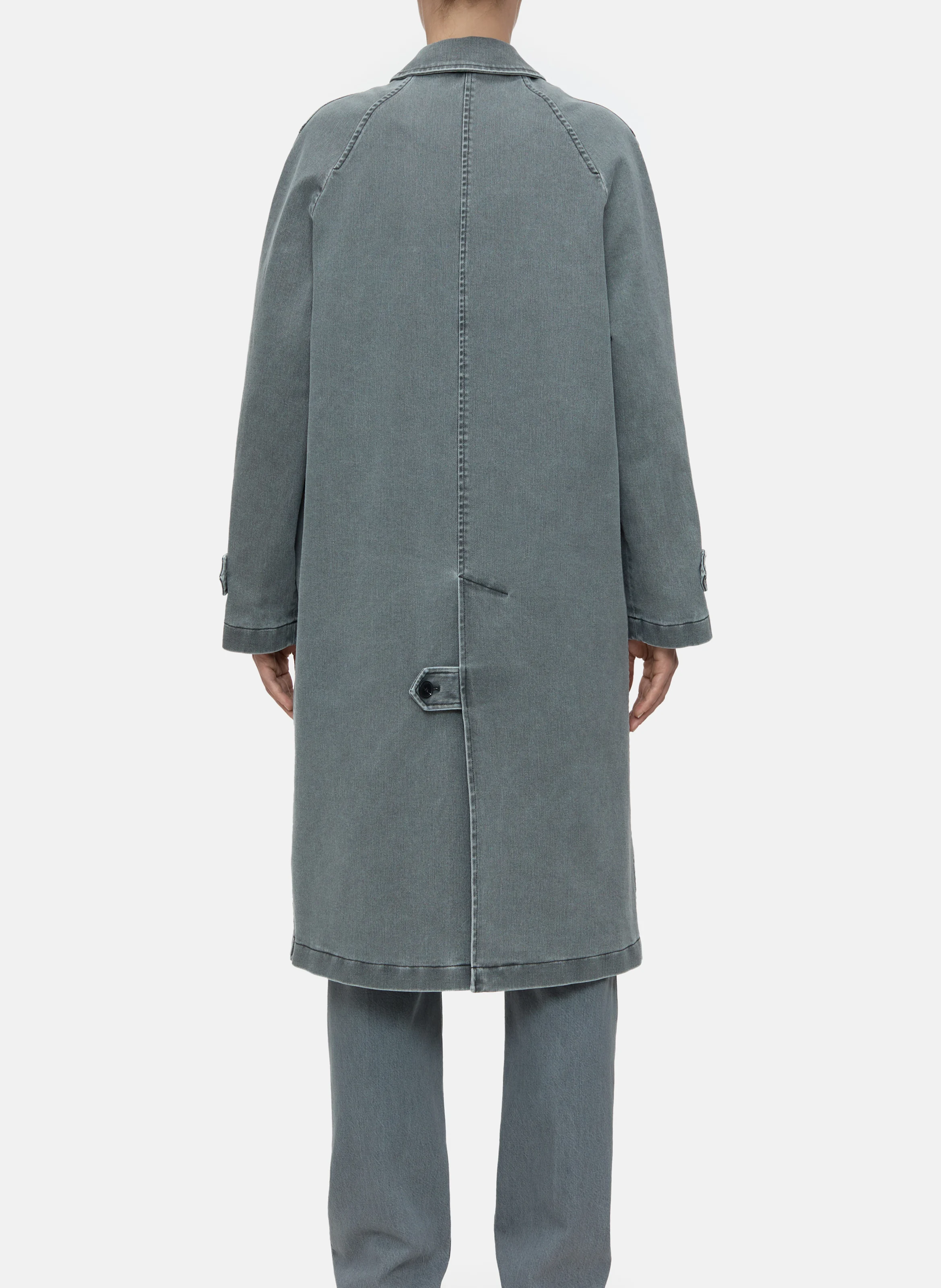 Manteau long droit col classique en coton mélangé | Gris