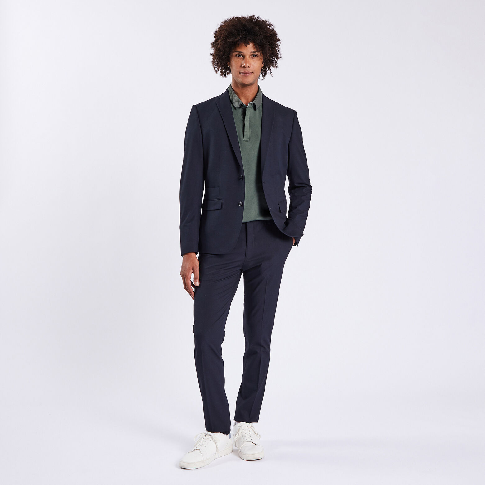 Polo manches longues interlock uni Vert kaki