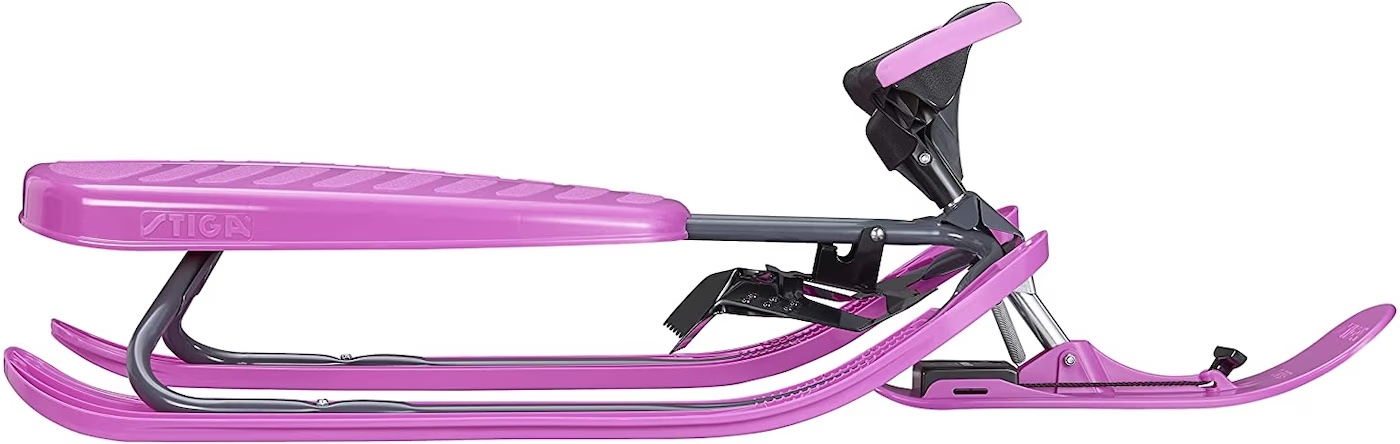 (120x52cm) Snow Racer Curve Winter Ski Schlitten mit Lenkrad und Zugseil (7323-2247-00) - Pink