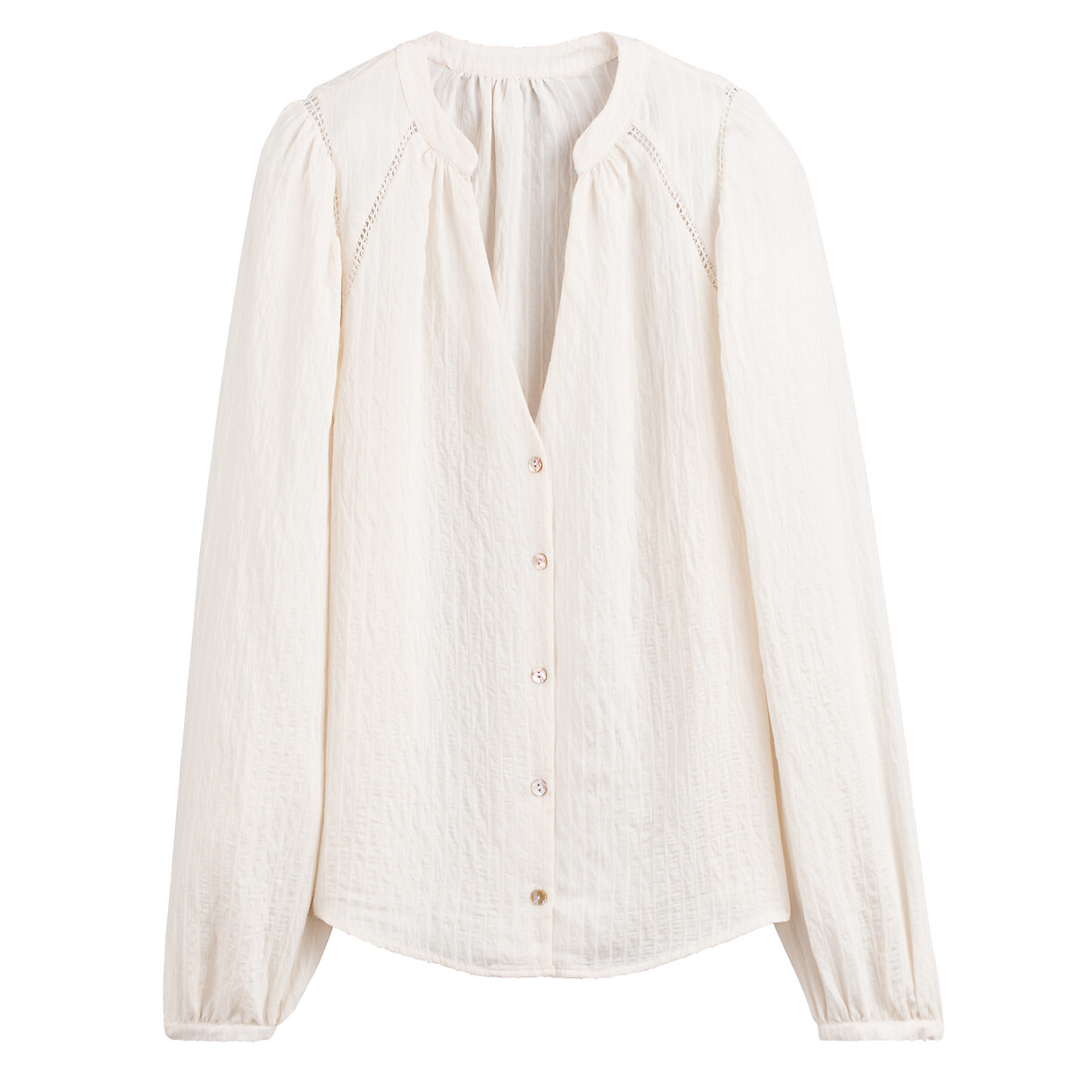 COLEÇÕES LA REDOUTE<br>Blusa folgada com decote em V e mangas bufantes