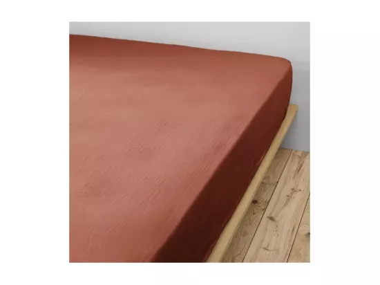 OUREA - Drap Housse 140x190cm Gaze de Coton Terracotta